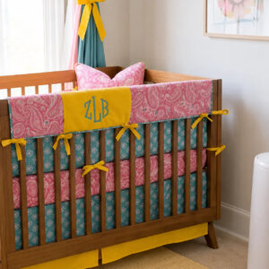 Zoe Louise Pink, Teal & Yellow Monogram Nursery 5-Piece Set