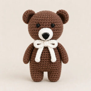 Artisan Crochet Brown Bear with Bow