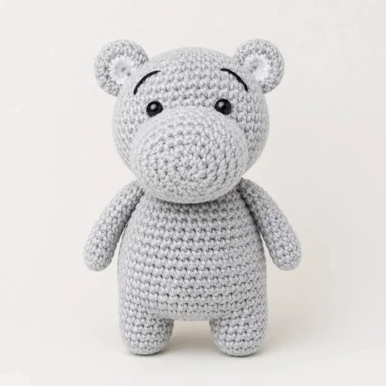 Handmade artisan crochet gray hippo plush toy