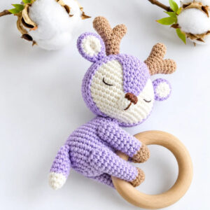 Lavender Crochet Deer Rattle for Baby