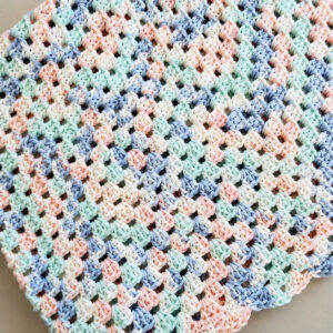Blue and Pink Granny Square Crochet Baby Blanket