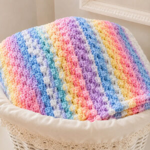 Pastel Rainbow Stripe Crochet Baby Blanket